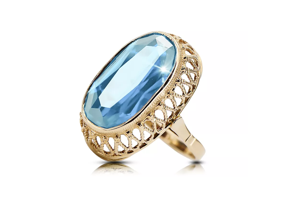 Vintage craft Ring Aquamarine 14K Yellow gold vrc129y